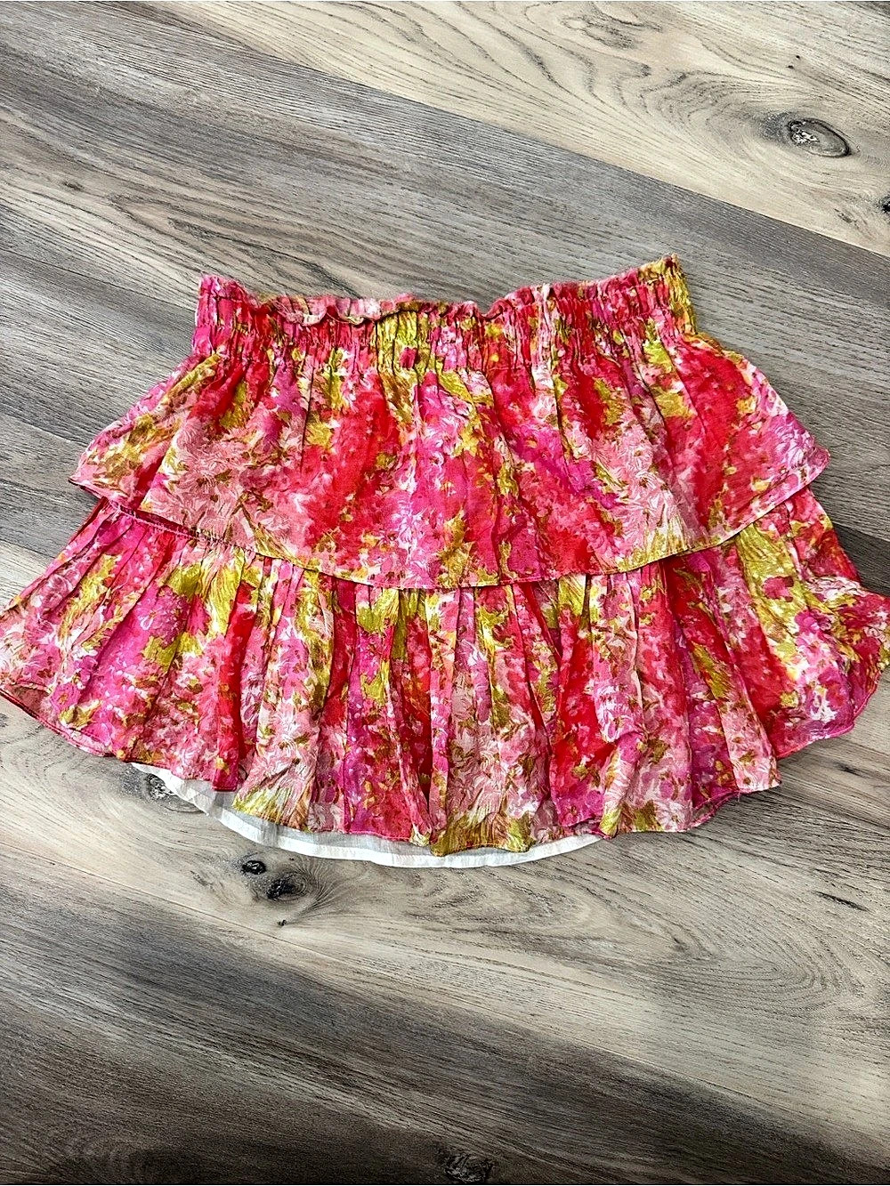 LoveShackFancy Ruffle Mini Skirt Pink & Gold XS